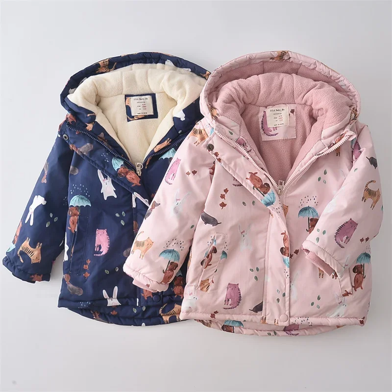 

Girls Coat Jacket Cotton Windproof Outwear 2024 Flowers Warm Thicken Velvet Winter Skiwear Children's Clothing