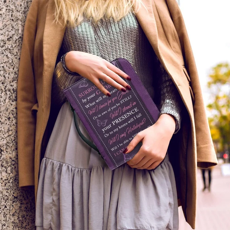 Posso solo immagini viola farfalla stampa chiesa bibbia custodia PU borsa studio libro scatole portaoggetti per donna uomo