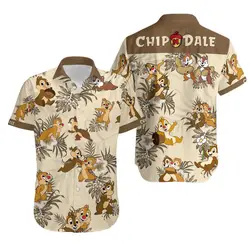 Camisa hawaiana de Chip 'n'dale Nuts de Disney, camisa hawaiana de Chip y Dale, Top informal de manga corta con botones para playa