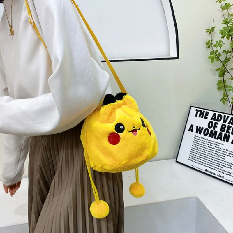 Pokemon Pikachu Drawstring Plush Bag Cute Funny Girls Boys Student Portable Makeup Storage Outdoor Sports Cartoon Gift Bag