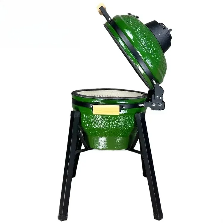 Kimber-R Series 16 Inch Stone Pattern Kamado Ceramic Charcoal Grill Spring Color Tabletop BBQ Smoker Stove with Stable Stand Out