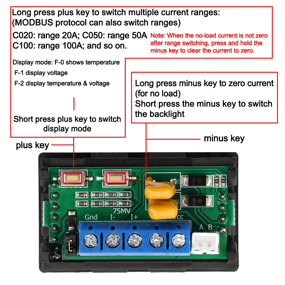 DC0-100V 5-30V 20A 50A100A Digital Voltmeter Ammeter LCD Dual Display Current Thermometer Panel RS485 Interface with diverter