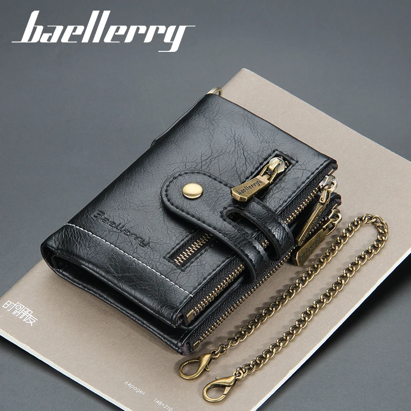 

Baellerry Men Wallets Zipper Coin Pocket New Short Men Purse Multi Card Holders Vintage Double Zipper Mens Wallet Cartera