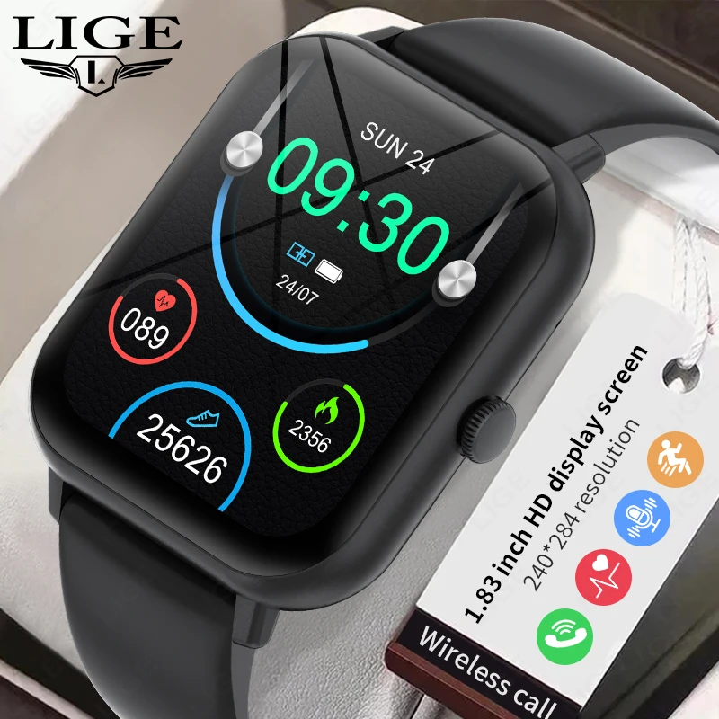 

LIGE 2024 Smart Watch Men Full Touch Screen Bluetooth Call Man Smartwatch Waterproof Sport Activity Fitness Band For Android iOS