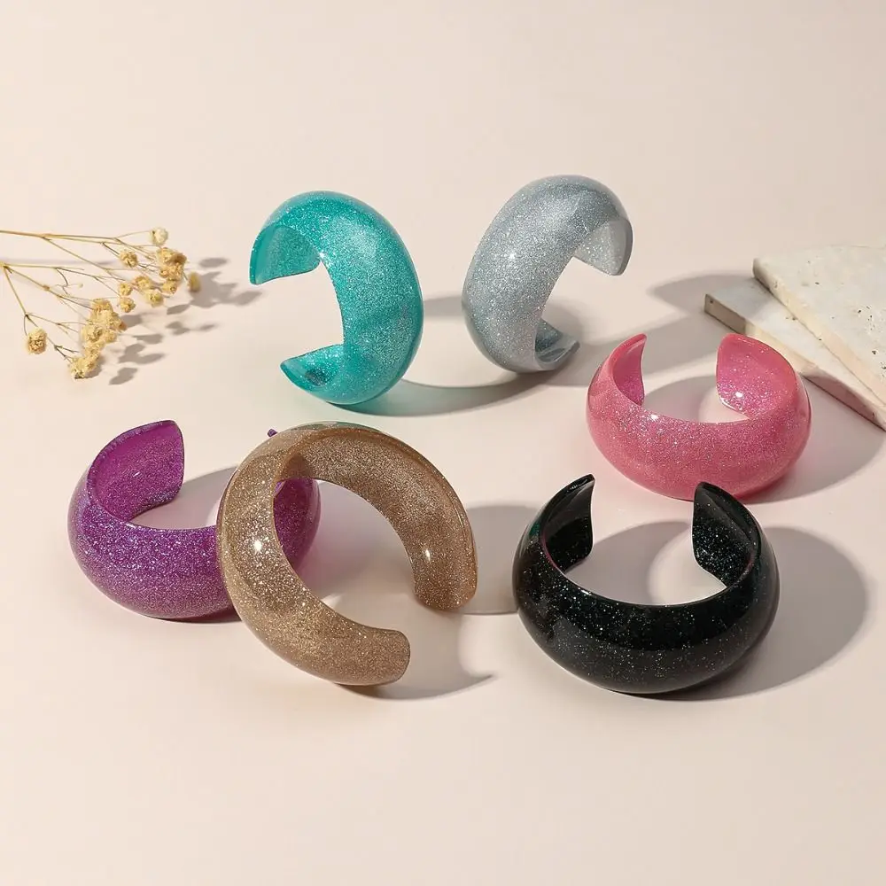 تصميم الأقلية بريق الاكريليك الإسورة الرجعية خمر هلام اللون واسعة سوار مبالغ فيه مفتوحة هندسية غير النظامية الإسورة يوميا #4