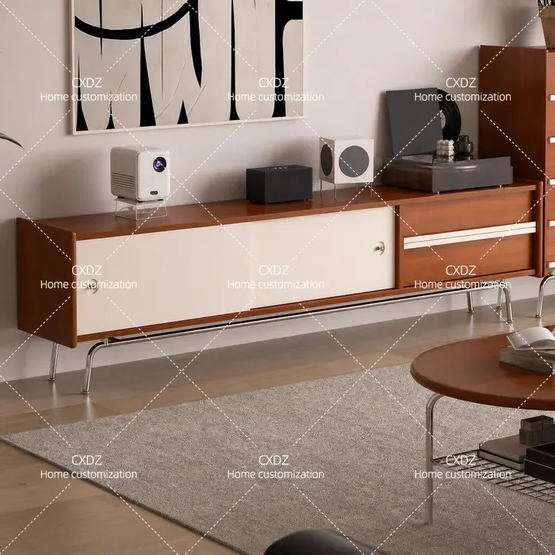 Nordic Simple Solid Wood TV Cabinet Antique Style Living Room Storage Unit Modern Color Matching Small Apartment Household