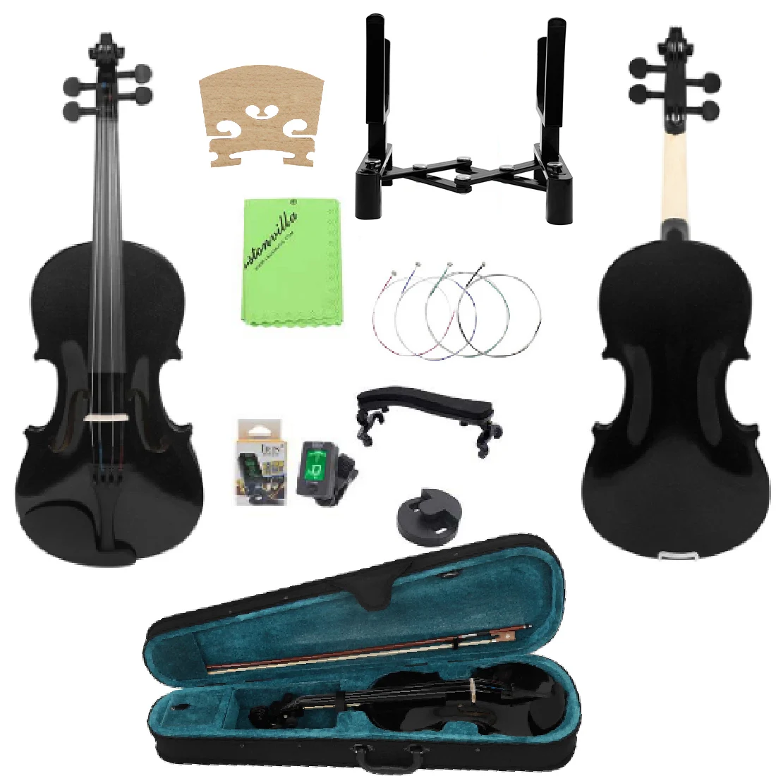 

4/4 Black Violin Acoustic Solid Wood Violino Professional Stringed Instrument Violin with Bow Shoulder Support Folding Bracket