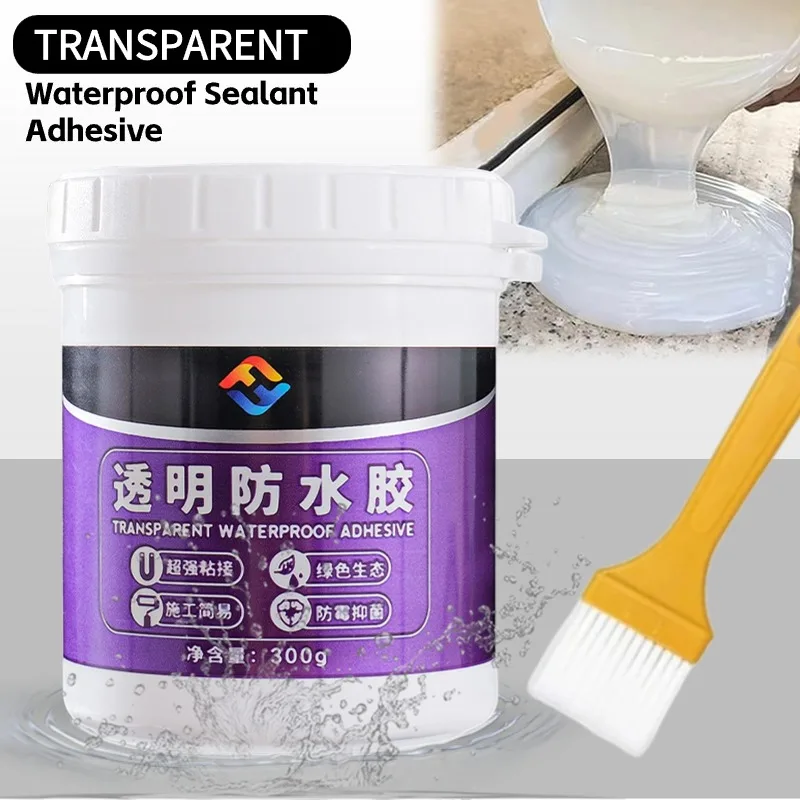 Adhésif de mastic Transparent et étanche, 300g, pour murs extérieurs, revêtement anti-fuite, scellage des fissures au sol de la salle de bains, manteau anti-moisissure