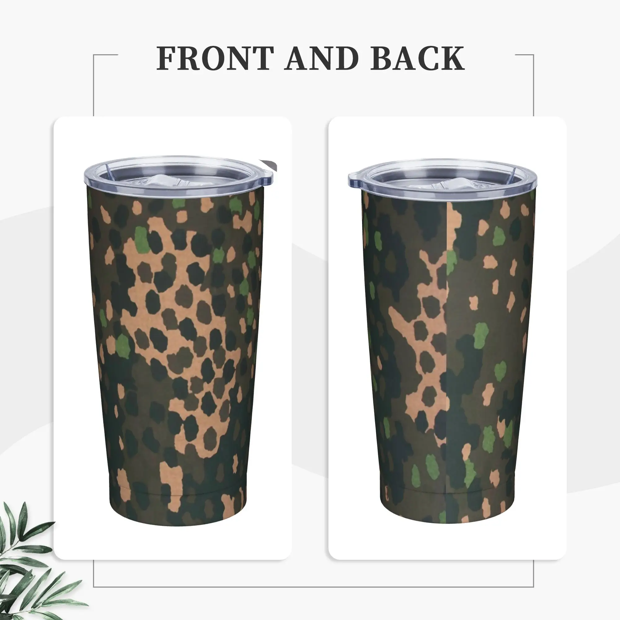 Pea Dot Camo Insulated Tumbler with Straws Lid Multicam Military Animal Leopard Vacuum Thermal Mug Outdoor Bottle Cup, 20oz