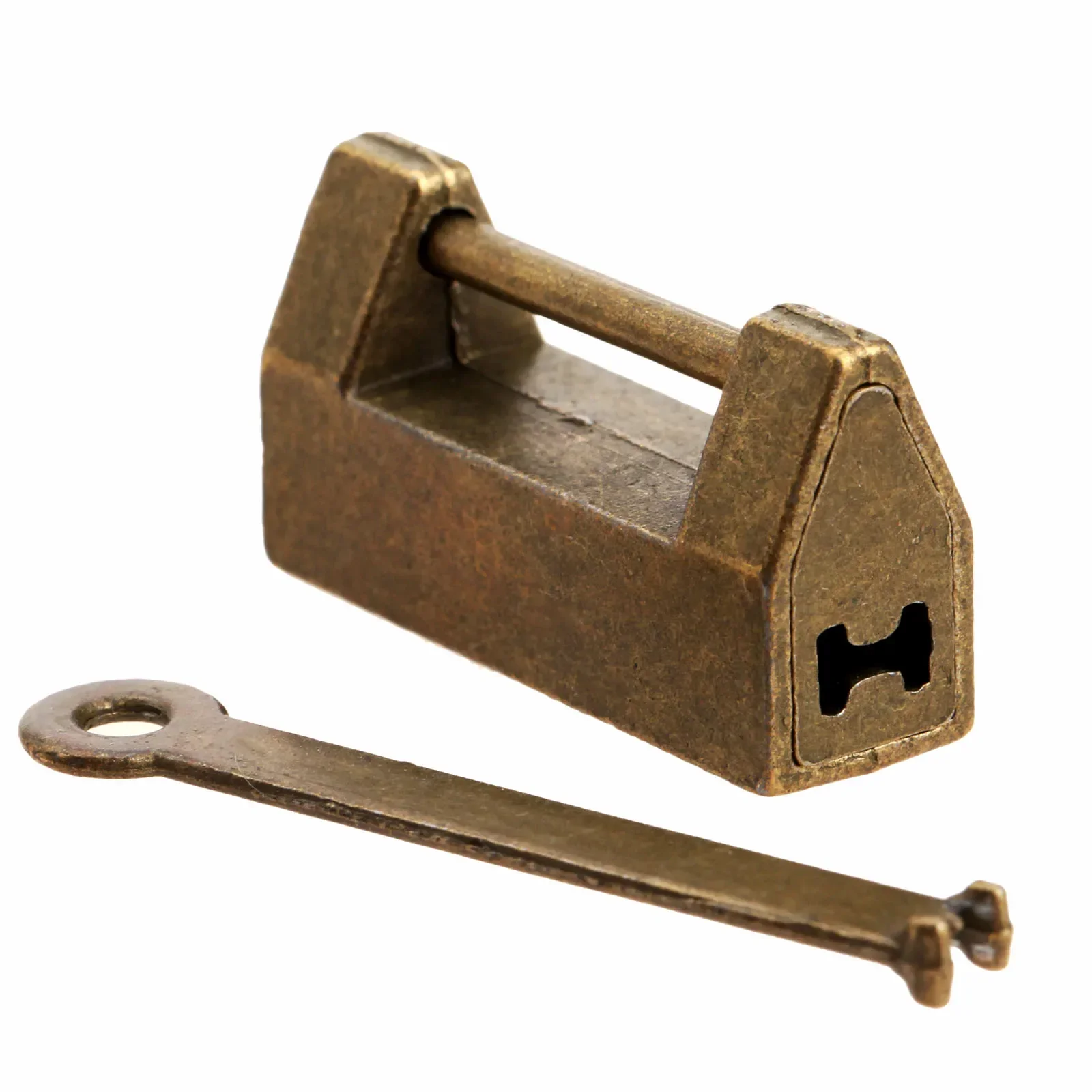 Old Chinese Style Lock + Key Iron Vintage Antique Brass Jewelry Wooden wine Box Retro Padlock Suitcase Drawer Cabinet Hardware