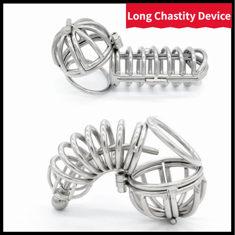 High Quality Metal Long Chastity Device Belt Male Cock Cage Urinary Catheter Male Chastity Lock Penis Ring 18+ Sexy Toys For Men