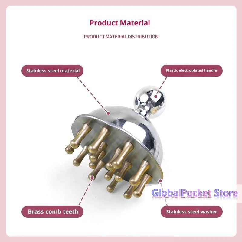 [TG823]Stainless Steel Brass Meridian Scalp Massage Comb For Full Body Head Scalp Care For Men Women Hair Care Users