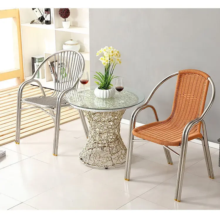 Thickened Stainless Steel Chair Backrest Children\'s Small Chair Family Outdoor Leisure Rattan Chair New Model