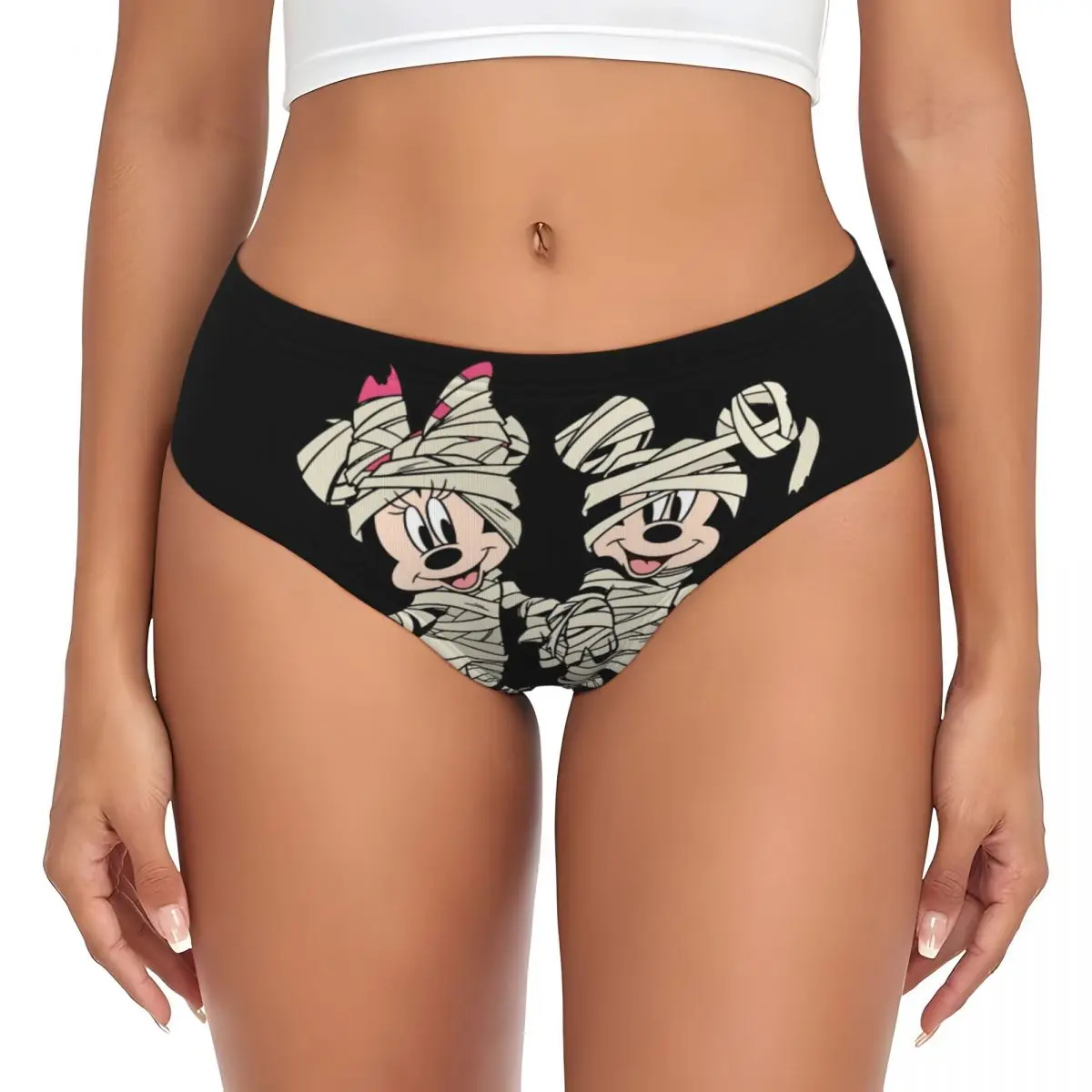 Slip personalizzati di Topolino Minnie Mouse Intimo da donna Mutandine di zucca di Halloween elasticizzate traspiranti