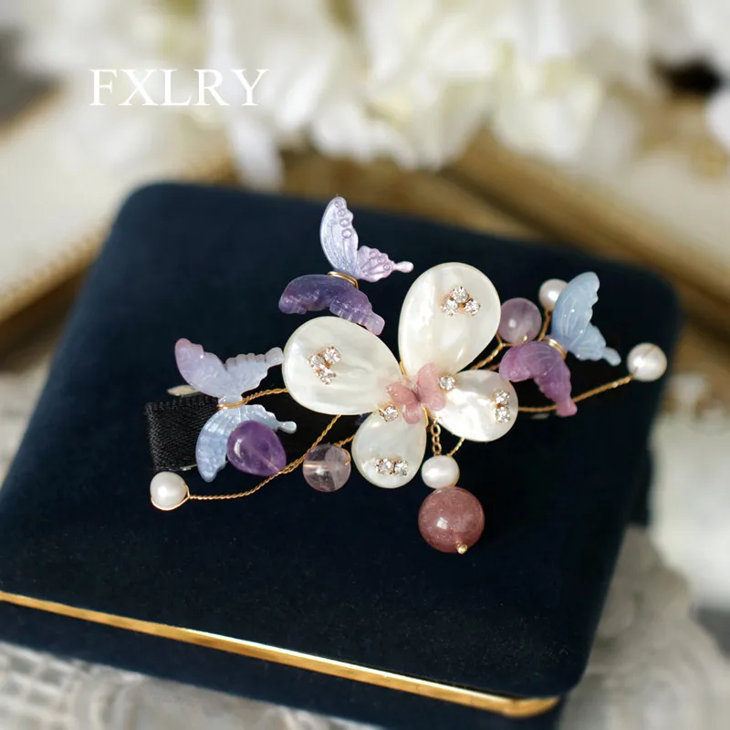 FXLRY Original Handmade Natural Shell Butterfly Hairpin Classic Headwear Clip Hairpin Side Clip