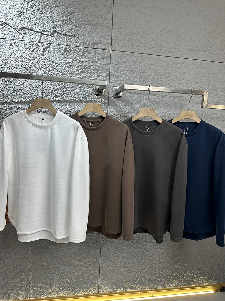 

Men's Versatile Clean Version Long Sve T-irt Spring Autumn round Ne Color Air Layer Bot Hem Base irt