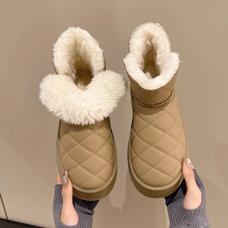 2024 Winter New Stylish Women's Snow Boots Fleece-lined Waterproof Short Women Cotton Shoes Warm Thickened Women Bread Boots