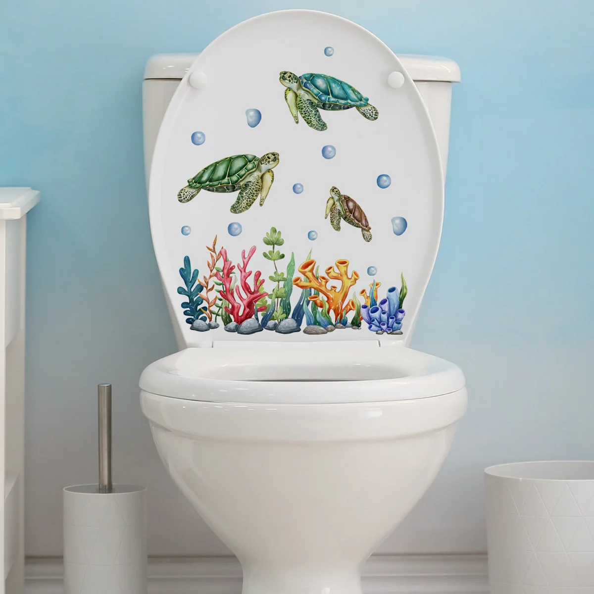 Turtle Seaweed Cartoon Wall Sticker Bathroom Toilet Decor Living Room Cabinet Home Decoration Decals Beautify