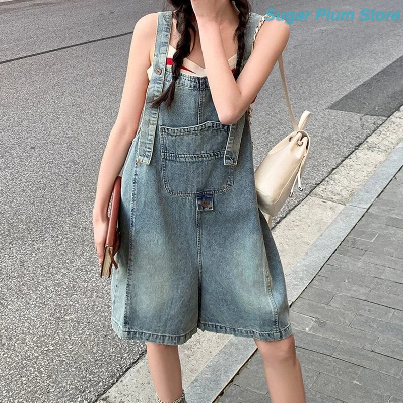 Japanese Sweet Wind Girl Summer New Denim Strap Shorts Pocket Design Soft and Fresh Fashion Casual Commuting Slim Trend Pants.