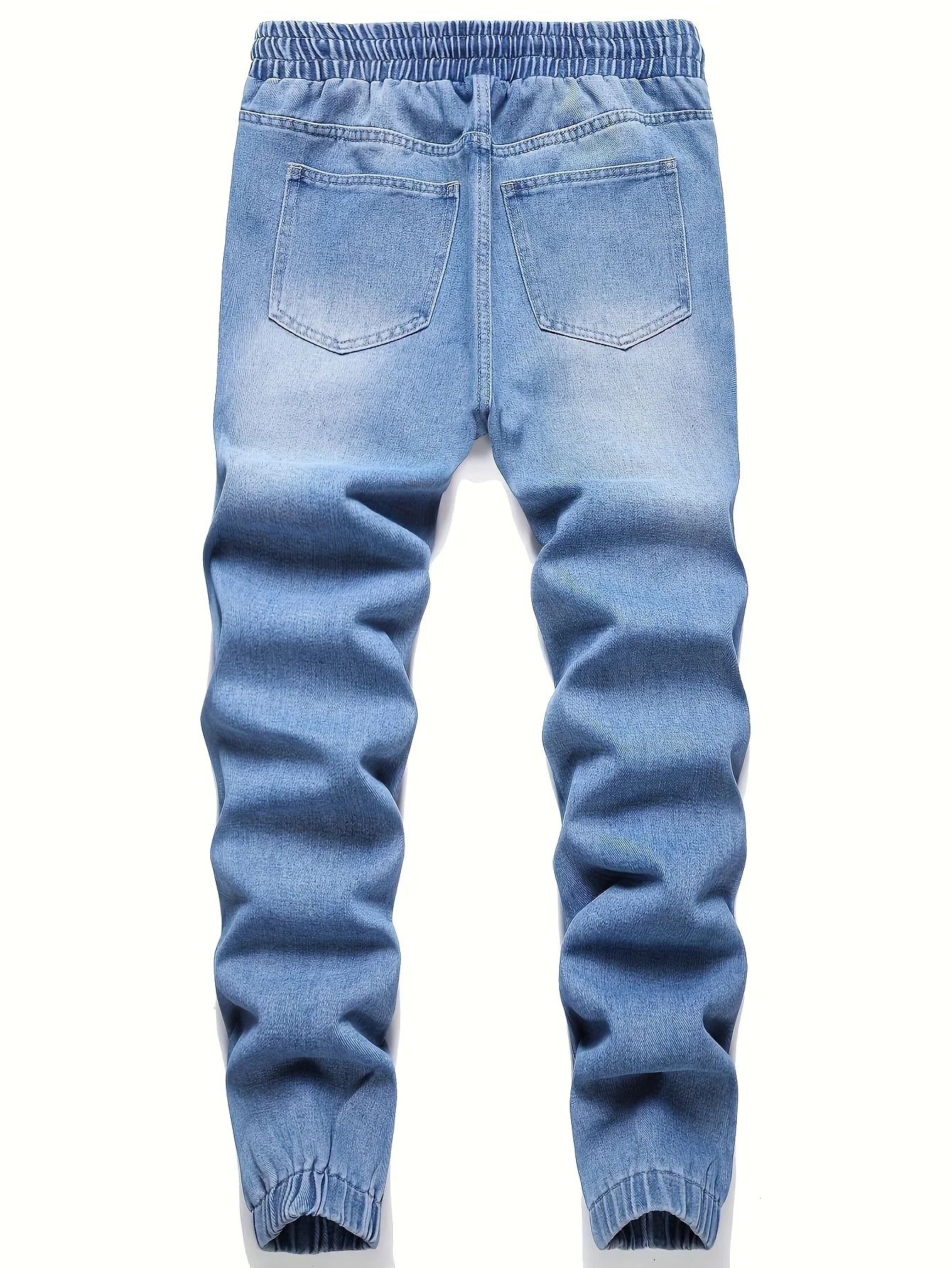 Jeans elásticos leves e justos masculinos |   Azul claro com design rasgado, estilo de rua casual versátil |   Mistura de algodão para todos S