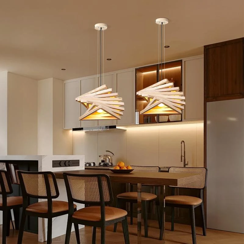 

Wood LED Pendant Lamp Zen Tea Room Lighting Fixtures Chinese Restaurant Bedroom Bedside Parlour Droplight Interior Decoration