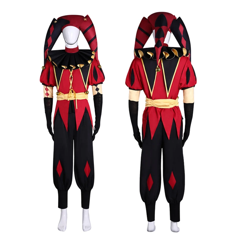 Pierrot Clown Costume Full Set Freak Circus Halloween Cosplay Outfit Men Women Carnival Jester Suit with Mask