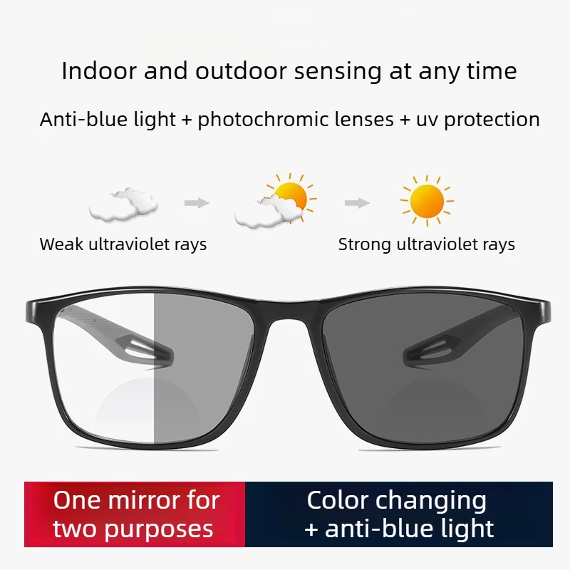 New Sports-Style Photochromic Anti-Blue Light Reading Glasses High-Definition Ultra-Lightweight TR90 Bifocal Presbyopia Eyewear