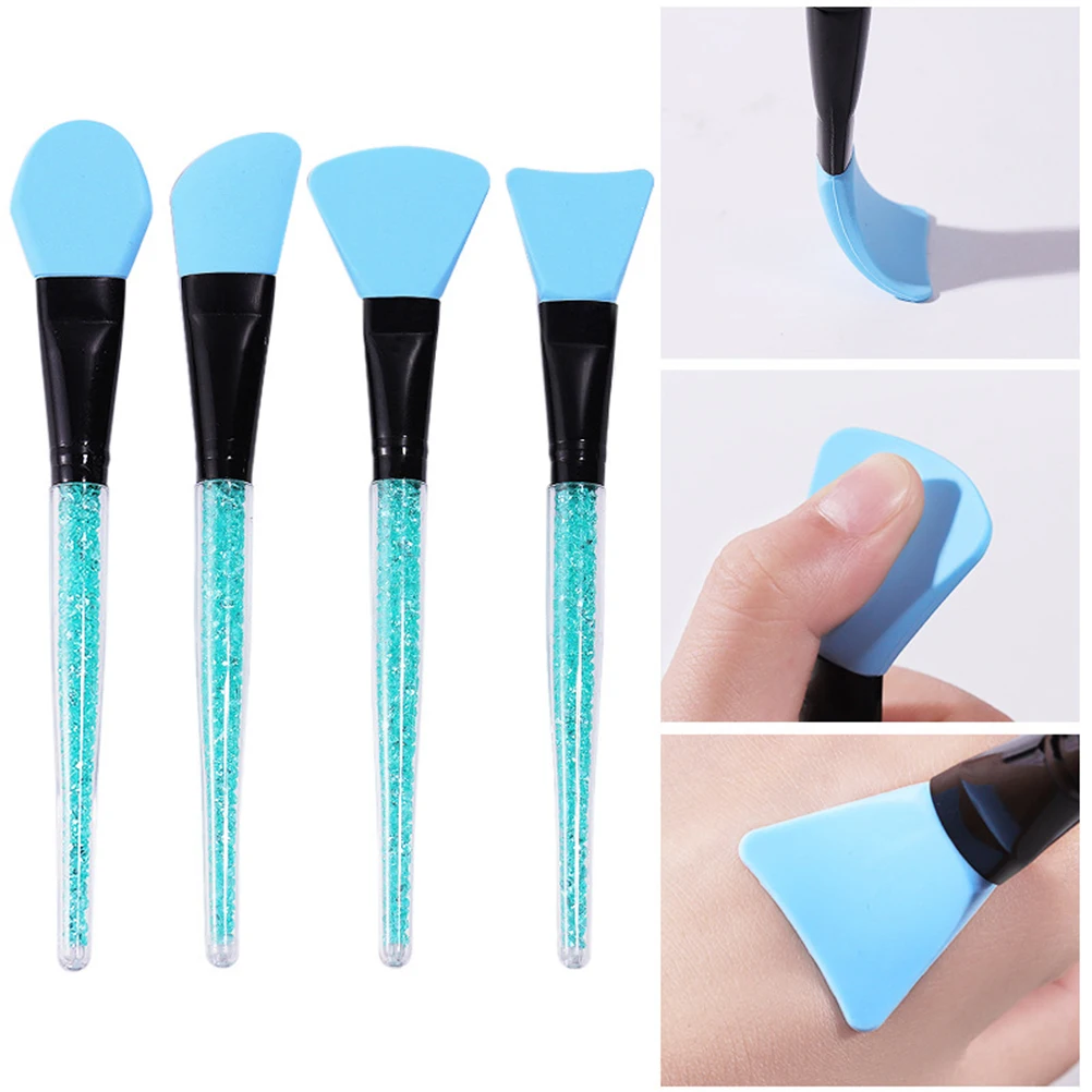 

4pcs Silicone Face Mask Brush Plastic Rhinestones Handle Durable Skin Treatment Tool For Face Mask Cream Mud Concealer Ideal
