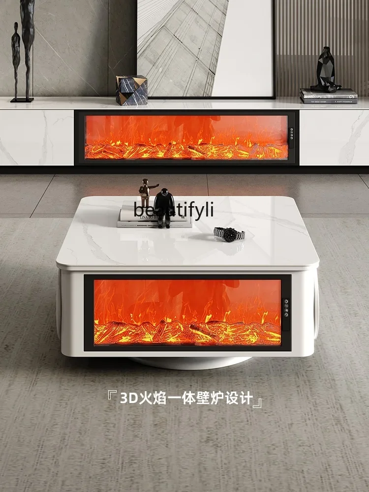 Electronic Fireplace Decoration Simulation Flame Integrated Floor Stone Plate Light Luxury Coffee Table High Sense