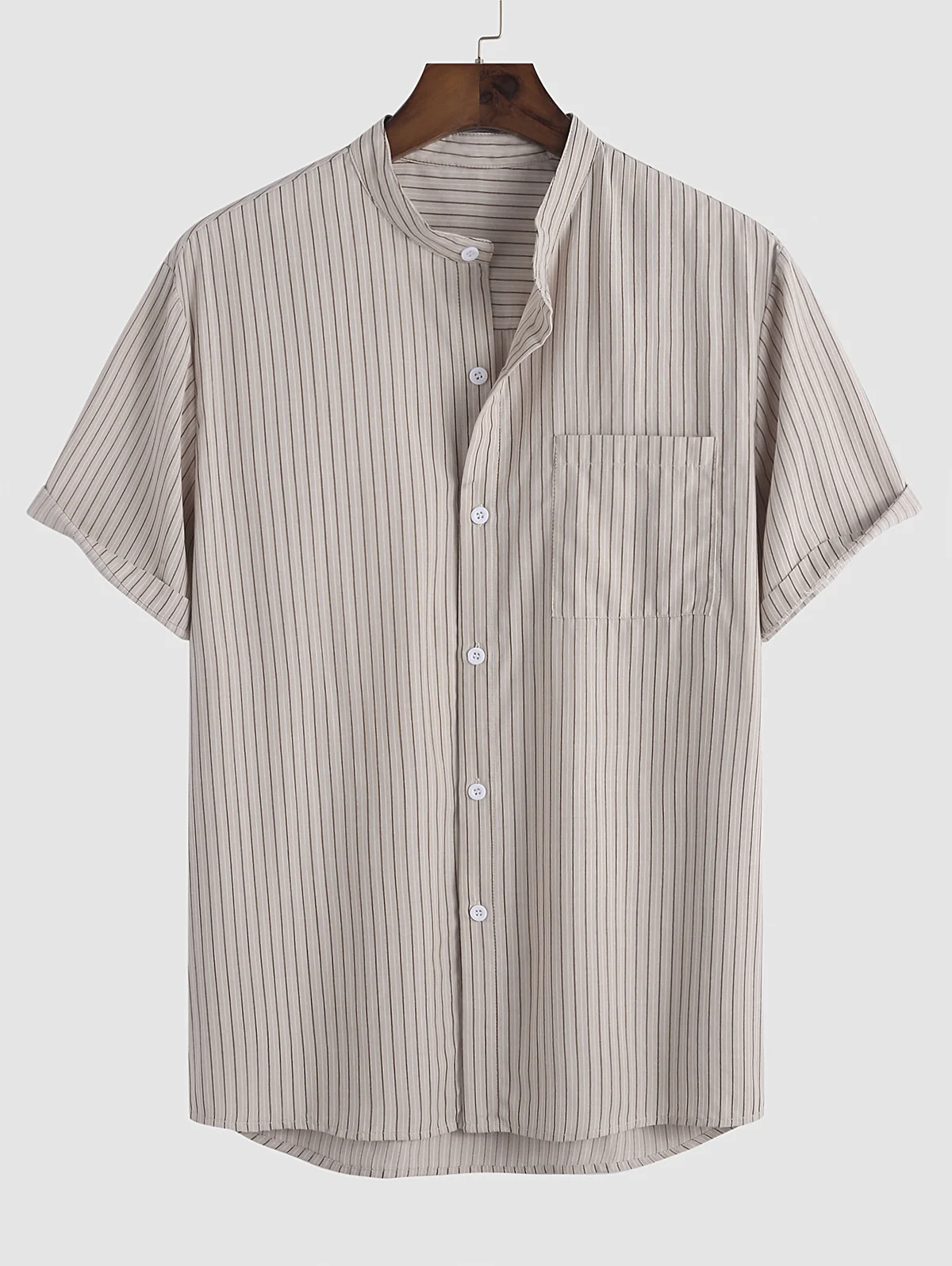 ZAFUL Stand Collar Striped Short Sleeves Shirt