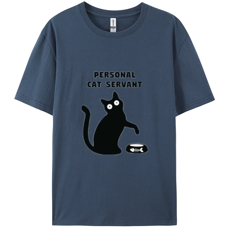 Y2K Black Cartoon Cat Print Women's Cotton Breathable T-Shirt Summer Loose Short Sleeve Cute Casual Simple Top