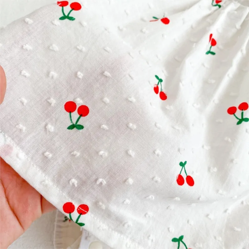 Newborn Baby Girl Cherry Fly Sleeve Romper Dress Infant Toddler Sleeveless Backless Onesies Vestido Summer Baby Clothes 3-18M