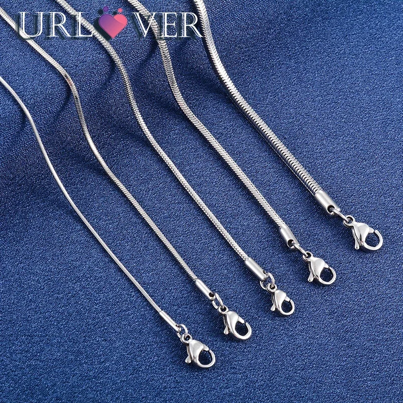 URLOVER 1mm 2mm 3mm Round Snake Chain For Woman Men 925 Sterling Silver 18K Gold 16-30 inches Necklaces DIY Jewelry Accessories