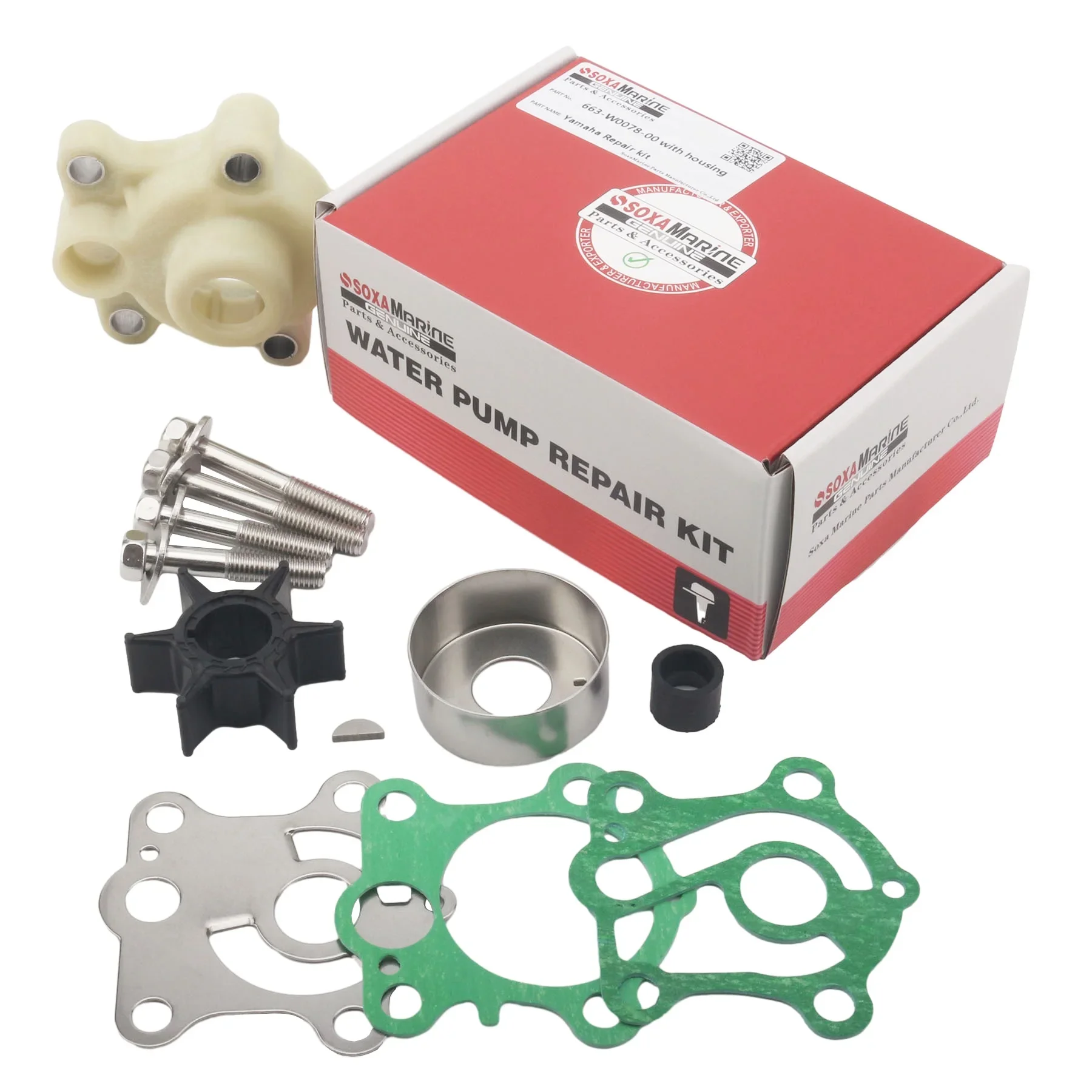 

663-W0078-00 Water Pump Rebuild Service Kit with Housing for Yamaha 2 Stroke 55 HP C55 Outboard Boat Motor 18-3425