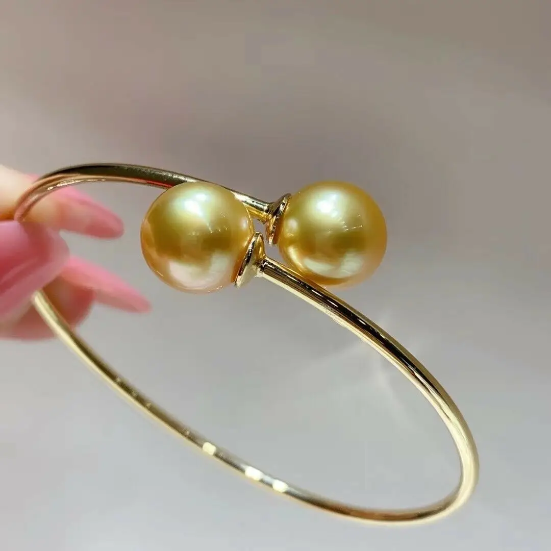 

Gorgeous AAAAA Huge 10-11mm Round South Sea Golden pearl bracelet 925S Resizable