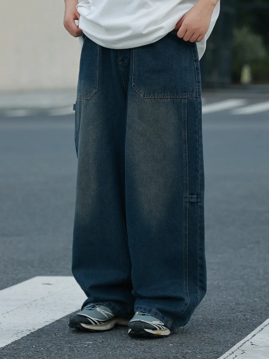 

Cityboy American Retro Washed Workwear Jeans Men Women Casual Loose Straight Cut Long Trendy Pants mid Low Waist Zipper