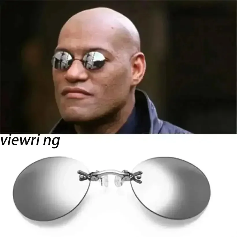    Óculos de Sol VIEWRING1-2PCS com Clipe para Nariz, Redondos, Sem Aro, Estilo Matrix Morpheus, Mini Óculos Vintage Masculinos Sem Armação