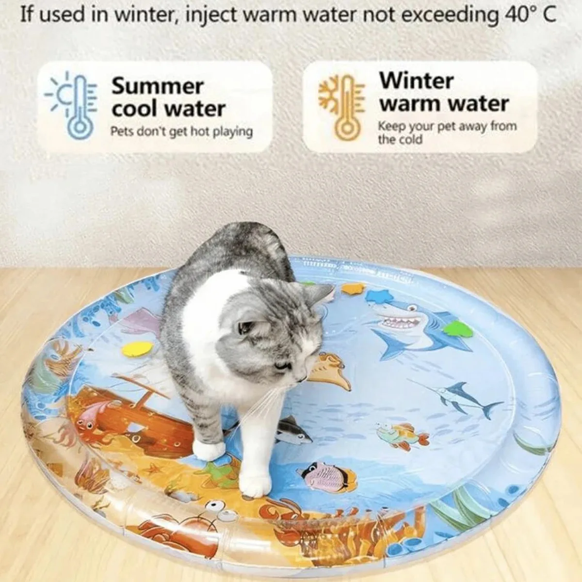 Summer pet cooling mat，Thickened Inflatable Water Mat For Cat And Dog Pet Playmat With Fish Sea Ocean Theme Sensory Toy Water view 4