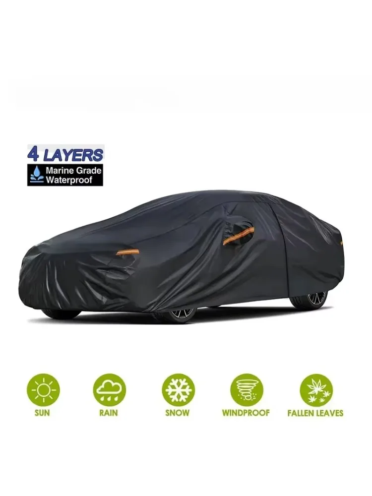 Kayme Black Heavy Duty Cotton Car Cover Waterproof All Weather, Full Exterior Cover Outdoor Snow Sun Uv Protection with Zipper