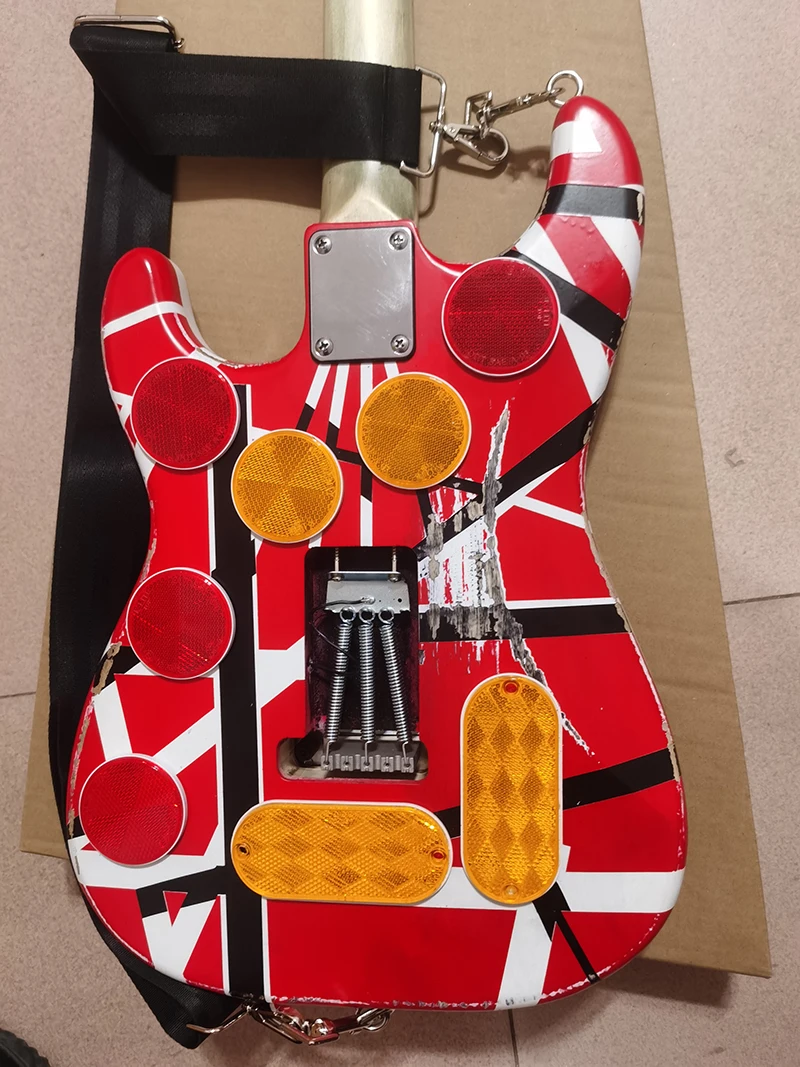 

Eddie OEM Van Ha len R elic High quality electric guitar, E VH,body inset reflective license plate, in stock, fast shipping