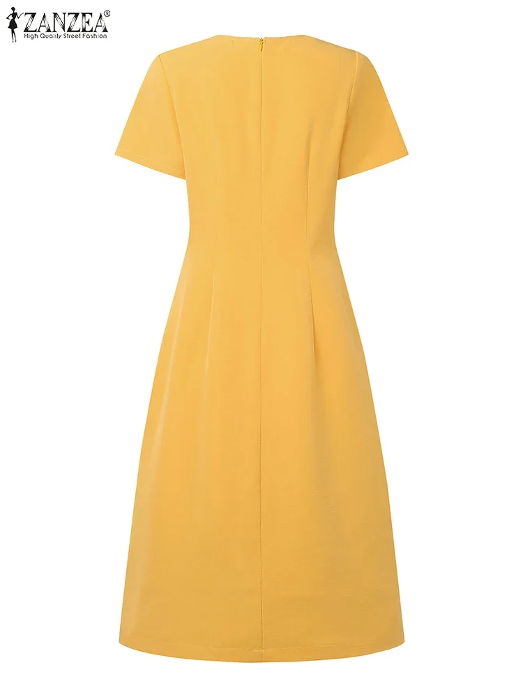 ZANZEA Damen-Midikleider mit lässigem Schlitz am Saum, 2023, Sommer, O-Ausschnitt, kurze Ärmel, Stickerei, Blumenmuster, A-Linie, Robe, Femme, Tagskleidung, Vestidos