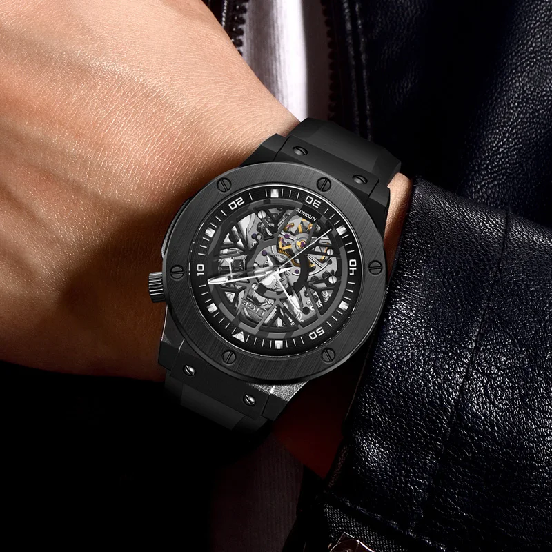 LIGE توربيون ساعات العلامة التجارية الفاخرة سيليكون الرجال الساعات موضة ساعة يد تعمل بالحركة التلقائية رجل مقاوم للماء ساعة اليد الميكانيكية