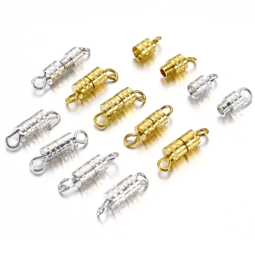 50pcs Screw Type Jewelry Clasp Cylinder Fasteners Buckles Hook Connector for Jewelry Making Bracelets Necklace End Accessories