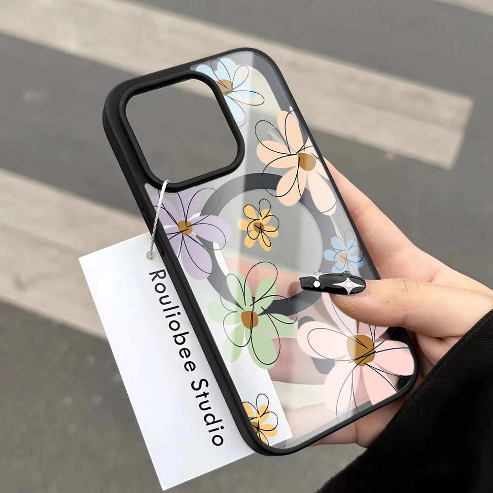 Blaubeer-Blumenmuster Transparente Hülle für iPhone 17 14 12 Pro Max 13 16 15 Plus 11 Hüllen für Magsafe Kabelloses Laden Stoßfeste Schutzhülle – Detail 5