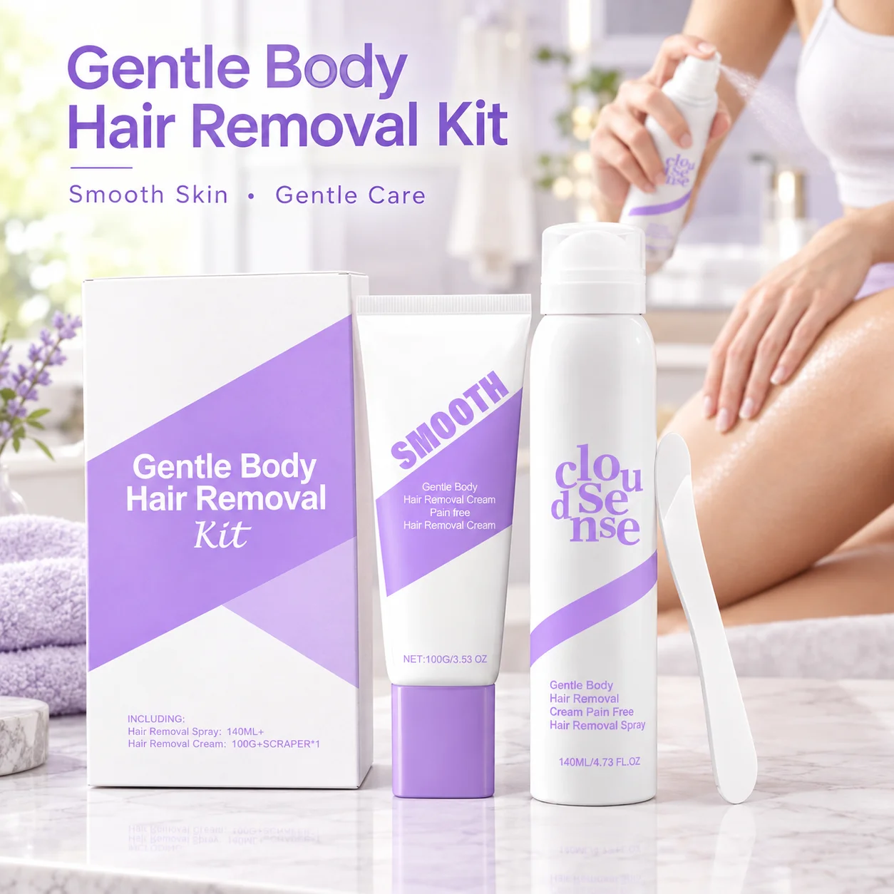 Painless Hair Removal Set With Scraper,Smooth Skin Surface Fast Soothing Sensitive Skin Hair Growth Inhibitor For All Body Skin
