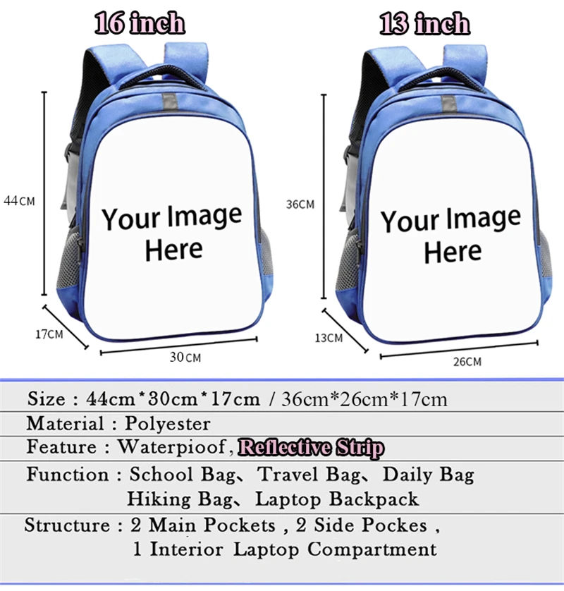 Aanpassen Van Uw Logo/Naam/Afbeelding Rugzak Voor Meisjes Jongens 3 Stks/set Kid Potlood Tas Messenger Bags Lunchtas Kinderen Boekentas