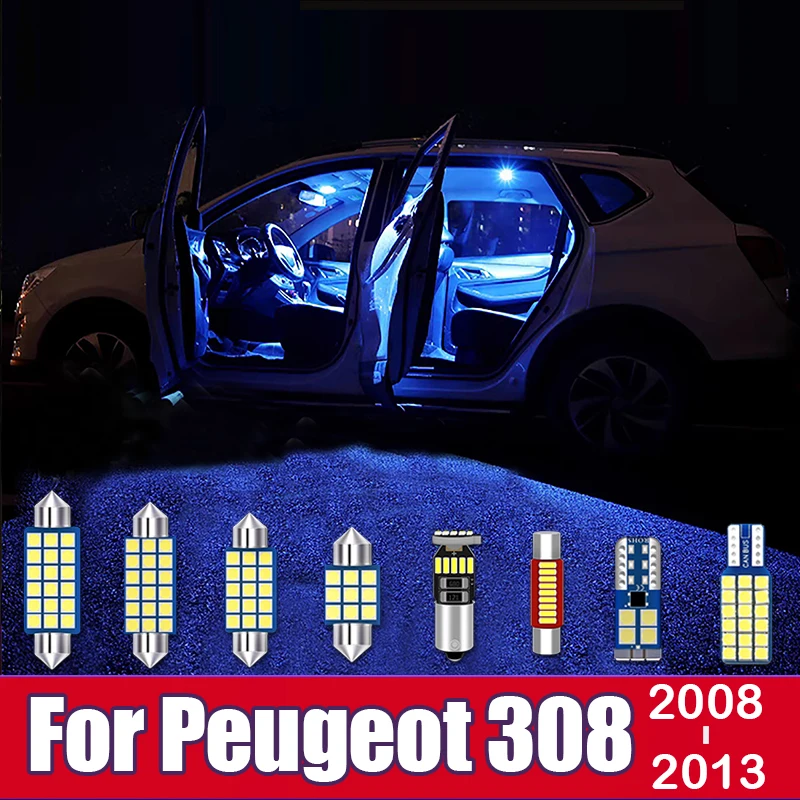 For Peugeot 308 Hatch SW 2008 2009 2010 2011 2012 2013 14pcs Car LED Bulbs Interior Lamp Vanity Mirror Trunk Light Accessories