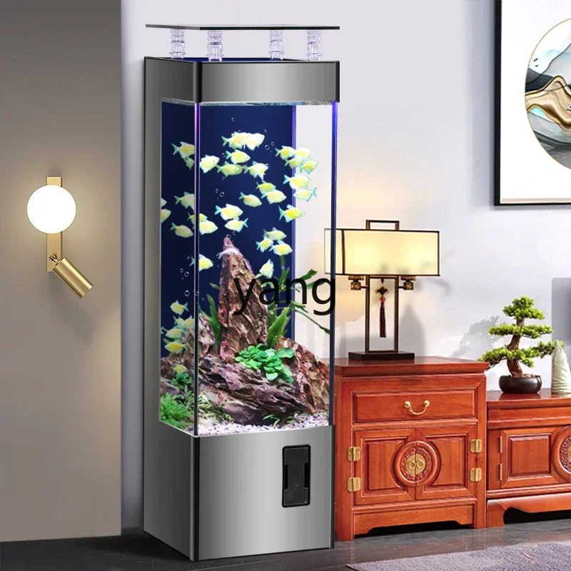 Yjq living room household small floor ecological lazy water-free fish tank ultra-white glass ornamental aquarium