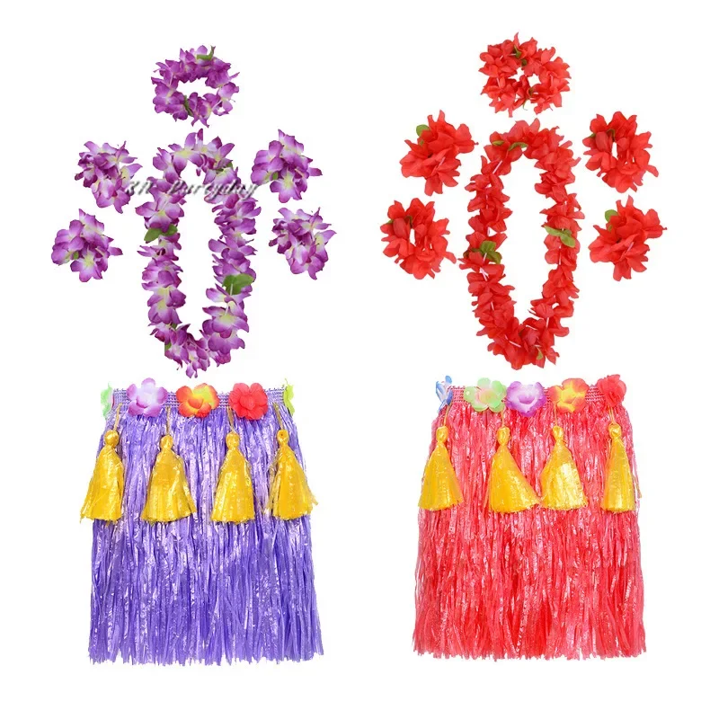 Falda Hawaiana de fibra de plástico para niña y mujer, traje de hierba, vestido de baile de flores, fiesta, playa, Hawaii, 40cm