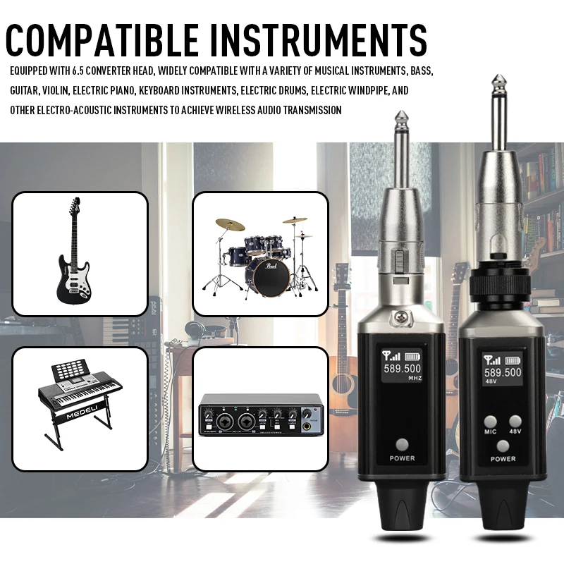 UHF Wireless Microphone System for XLR Mic Adapter 48V Phantom Power 16 Channels Audio Transmitter and Receiver Dynamic Mic